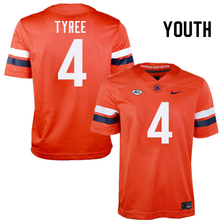 Youth Virginia Cavaliers #4 Chris Tyree College Football Jerseys Stitched-Orange